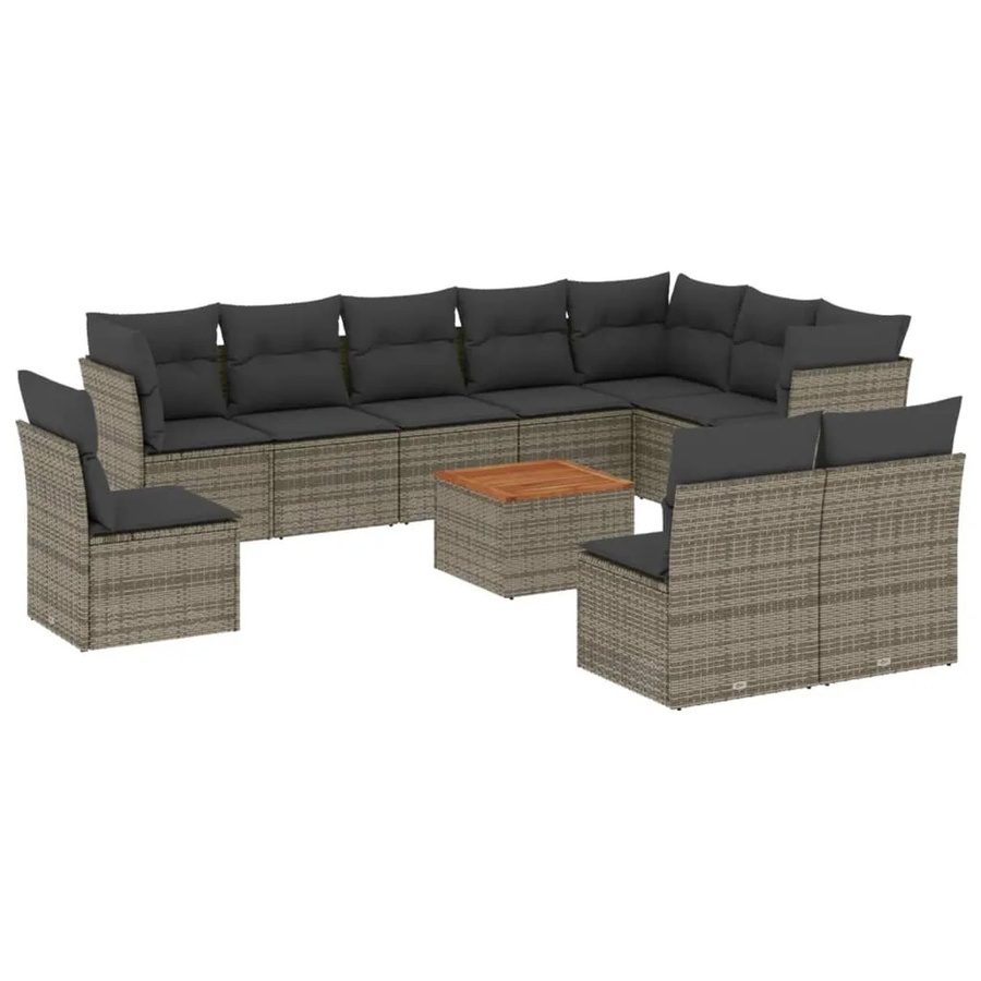vidaXL 11-teilige Garten-Sofagarnitur aus Polyrattan in Grau mit Sitzkissen und Tisch in L-Form - Bild 2