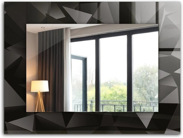 Tulup Spiegel mit schwarzen geometrischen Formen, rechteckig, Schwarz, B: 80 cm, H: 60 cm - Bild 1