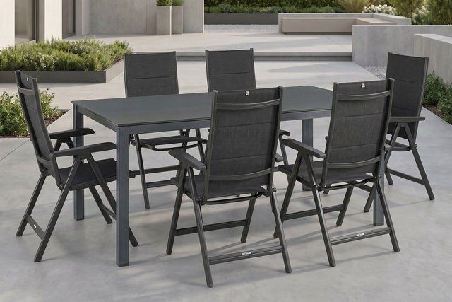 Kettler KETTALUX-Plus/Basic Plus Sitzgruppe aus Alu und Textilene in Anthrazit mit Tisch und 6 Klappstühlen, Tisch Breite: 160 cm, Tiefe: 95 cm - Bild 1