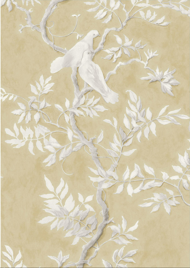 Lewis & Wood Tapete Doves in Fawn mit botanischem und floralem Tiermotiv in Beige und Braun - Bild 1