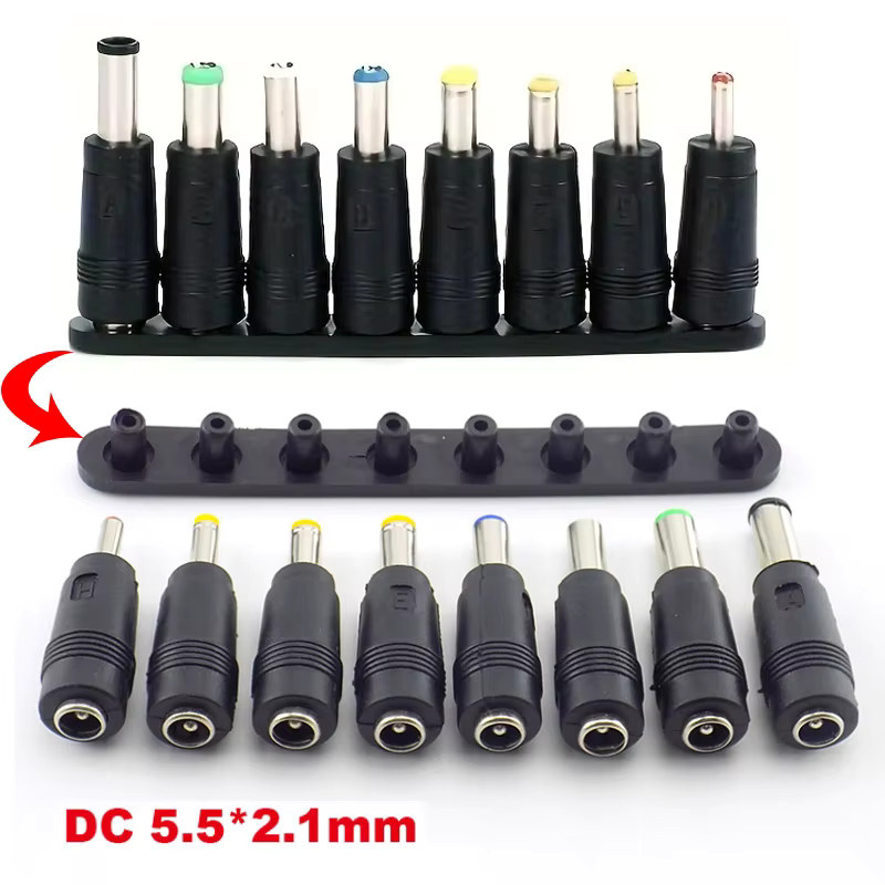 8-teiliges AC/DC Buchsenadapter-Set in Schwarz mit 5,5x2,1 mm Buchse und verschiedenen Steckergrößen von 1,35 mm bis 6,3 mm - Bild 2