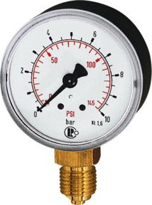 Riegler Standardmano Druckmesser aus Kunststoff mit G 1/4 Anschluss unten, Messbereich 0 - 4,0 bar/58 psi, Durchmesser 63 mm, Multicolor - Bild 1