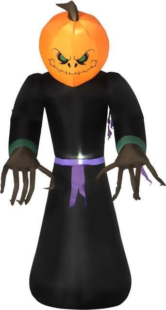 HOMCOM Halloween Aufblasbarer Kürbisgeist mit LED-Beleuchtung, Höhe: 210 cm, Orange/Schwarz - Bild 1