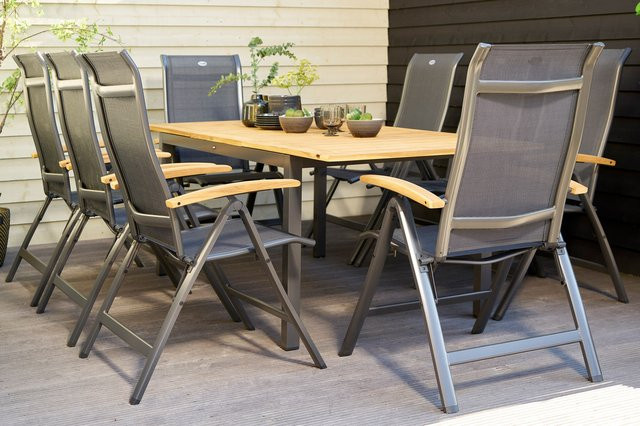 Hartman Garten-Essgruppe aus Teakholz und Aluminium in Anthrazit mit 8 Klappstühlen und ausziehbarer Tischplatte - Bild 1