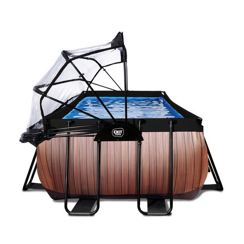 EXIT Wood Pool Rahmenpool Braun B/T/H: 320 x 250 x 100 cm mit Sandfilterpumpe, Abdeckung und Poolleiter - Bild 2