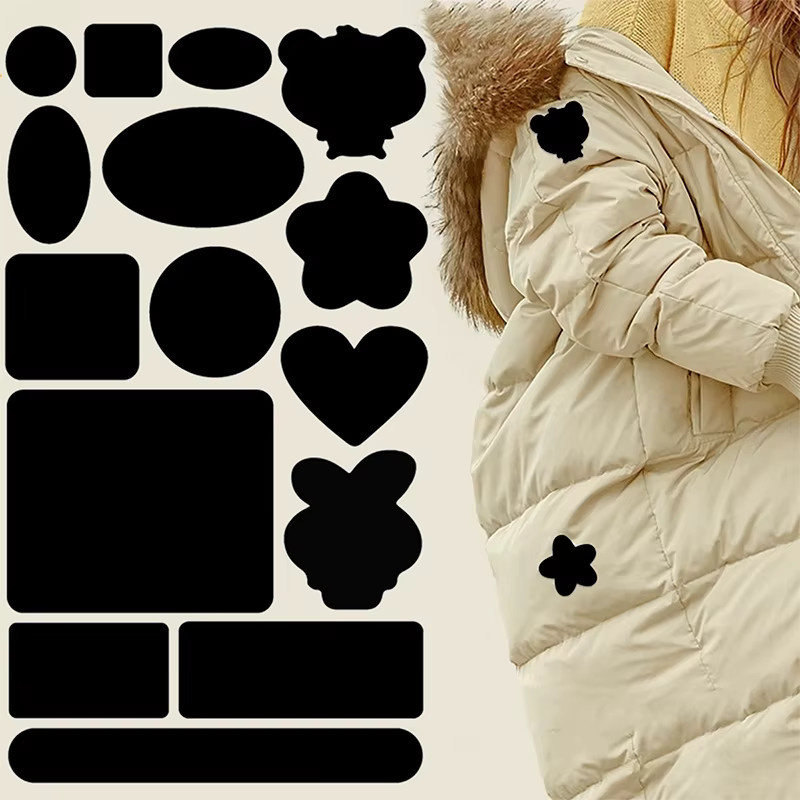 Selbstklebendes Stoffreparatur-Patch-Set in Schwarz, 2-teilig, zur schnellen Reparatur von Daunenjacken und Mänteln - Bild 2