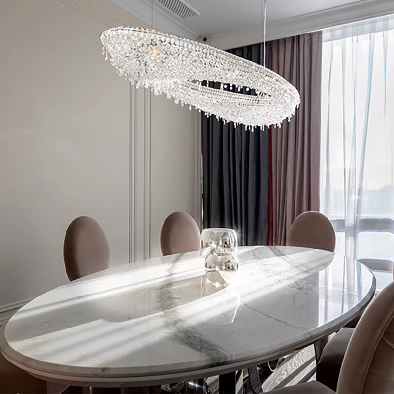 Moderne Kristall Kronleuchter Hängelampe in Gold für Wohnzimmer, Foyer und Lobby - Bild 1