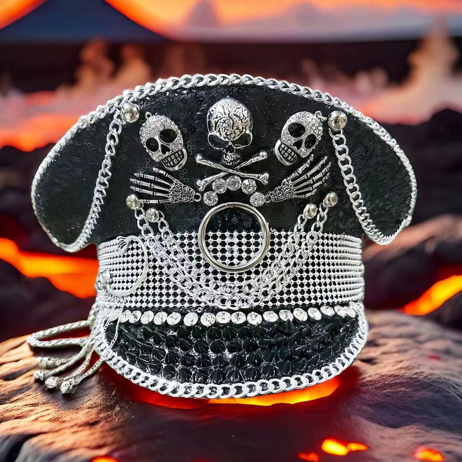 HongLuan Totenkopfkette, Silber, Schwarz, Unisex - Bild 2