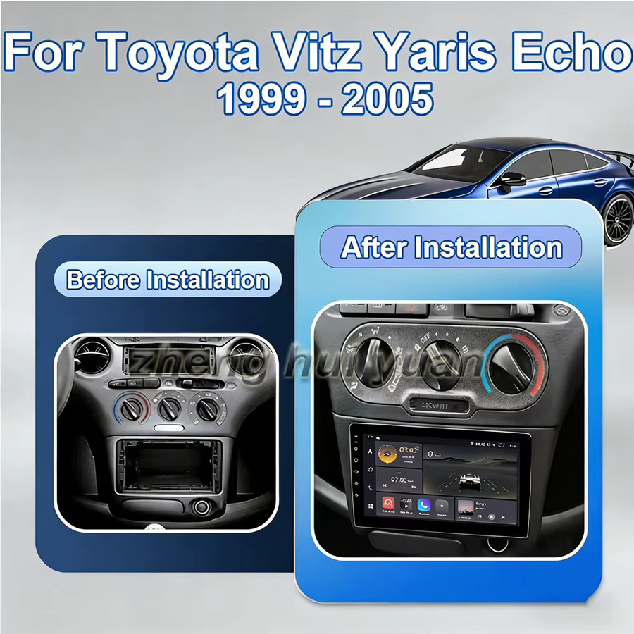 TIEYEZ Android 16 Autoradio mit Carplay und GPS für Toyota Vitz Yaris Echo 1999-2005, Multimedia-Videoplayer und Navigation, Schwarz - Bild 2