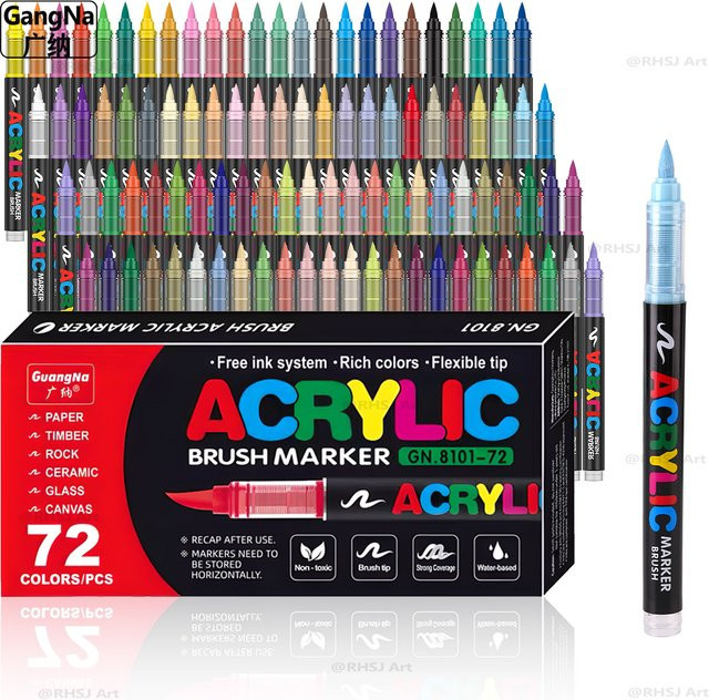 Professionelle Acryl-Farbmarker Set mit 72 Farben und weicher Pinselspitze für DIY-Bastelarbeiten in Multicolour - Bild 1