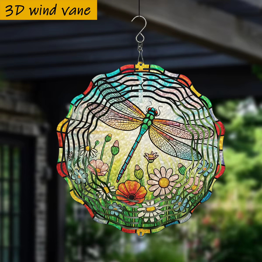 Flenco 3D Libellen-Blumen-Windspiel aus Metall in Bunt für die Gartendekoration - Bild 2