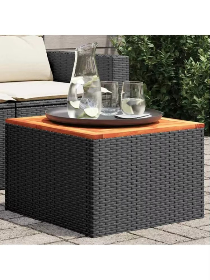 vidaXL Gartentisch aus Polyrattan und Akazienholz in Schwarz und Grau, B/T/H: 55 x 55 x 37 cm - Bild 3