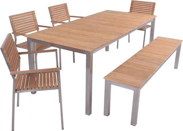 Garden Pleasure Gartenmöbel-Set Dallas/Denver 6-teilig aus Teakholz und Edelstahl in Braun - Bild 1