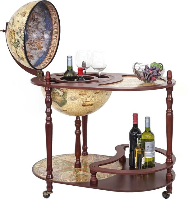 MCW Globusbar mit Tisch D84 in Braun aus Eukalyptusholz mit Weltkugel Ø 42 cm und Rollen - Bild 1