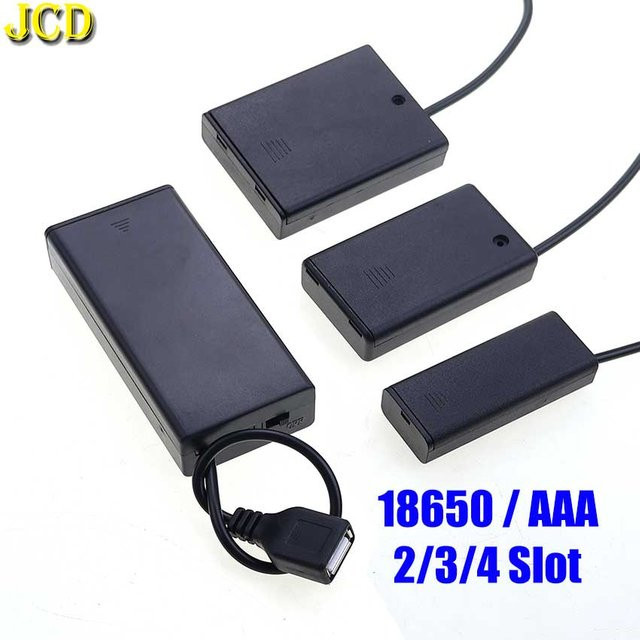 JCD Batteriehalter mit USB-C Anschluss und Schalter für 18650 oder AAA Batterien in Schwarz - Bild 1