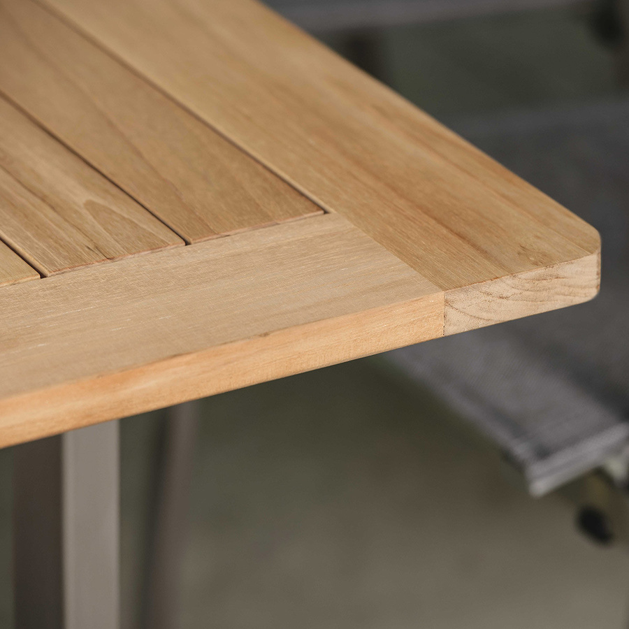 Stern Kufentisch mit Teak-Tischplatte aus Edelstahl in Braun, B/T: 180 x 100 cm - Bild 3
