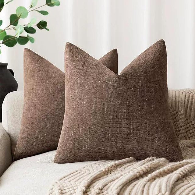 2er-Pack ILVISEST Kissenbezüge aus Chenille in Braun, quadratische Akzentkissen mit Reißverschluss, B/T/H: 45 x 45 x 45 cm - Bild 1