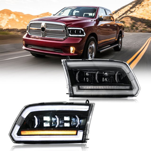 Kuerled Scheinwerfer für Dodge RAM 1500 2500 3500 (2009–2018) mit sequentiellen Blinkern und Startanimationen, Schwarz - Bild 1