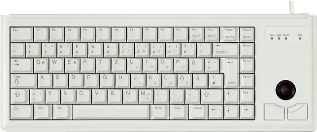 Cherry Slim Line G84-4400 Tastatur mit Trackball, USB-Anschluss, 84 Tasten, Scissor-Mechanik, Hellgrau/Weiß, Französisches AZERTY-Layout - Bild 1