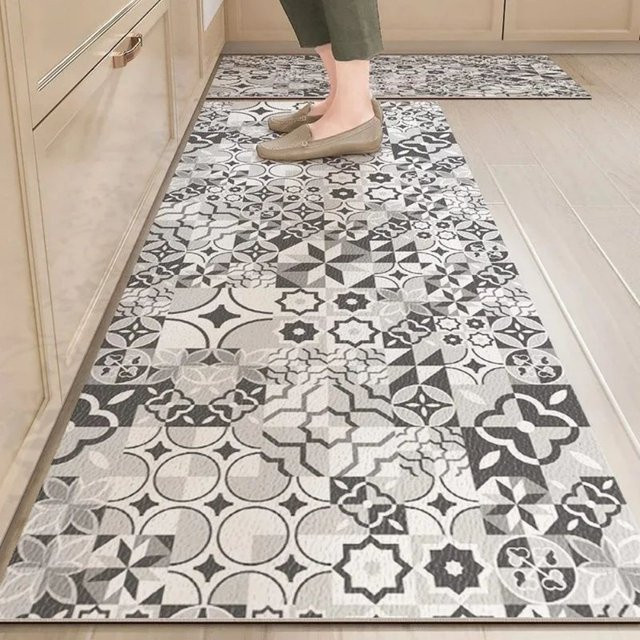 VIKAMA Küchenmatte Modell 2026 in Grau mit Mosaik-Design, wasserdicht, ölbeständig und rutschfest, rechteckiger Läuferteppich für Küche und Badezimmer - Bild 1