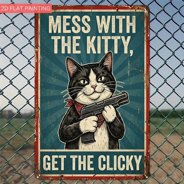 Vintage Aluminiumschild CIFBUY Mess With The Kitty Get The Claw Wanddekoration mit Katzenmotiv, B: 20,32 cm, H: 30,48 cm - Bild 1