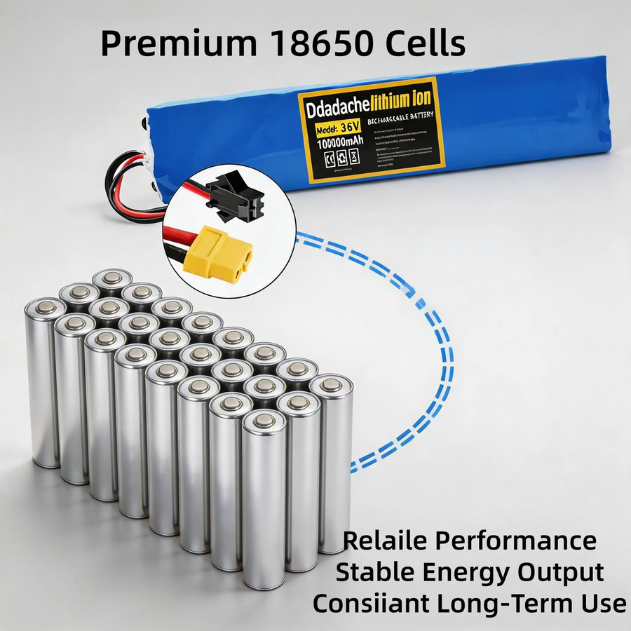 Ddadache Lithium-Ionen-Akku 36V 10S3P 100000mAh mit BMS und XT60+JST-Anschluss in Blau für Elektroroller und E-Bikes - Bild 4