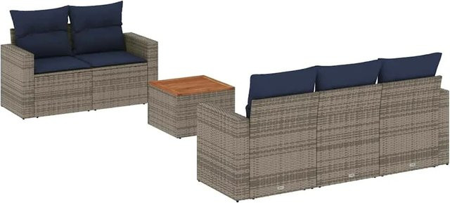vidaXL 6-teilige Garten-Sofagarnitur aus grauem Poly-Rattan mit Kissen und Tisch - Bild 1