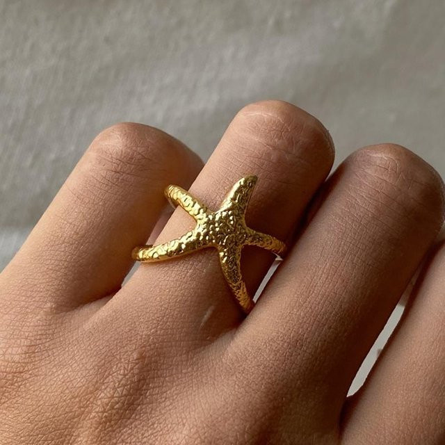 Offener Ring Edelstahl, Gold, Stern, Damen - Bild 1