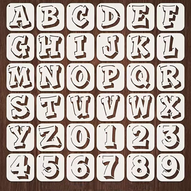 36-teiliges Schablonen-Set aus Kunststoff mit Buchstaben und Zahlen für DIY-Malerei und Scrapbooking, 2,95 Zoll Alphabet-Vorlagen - Bild 1