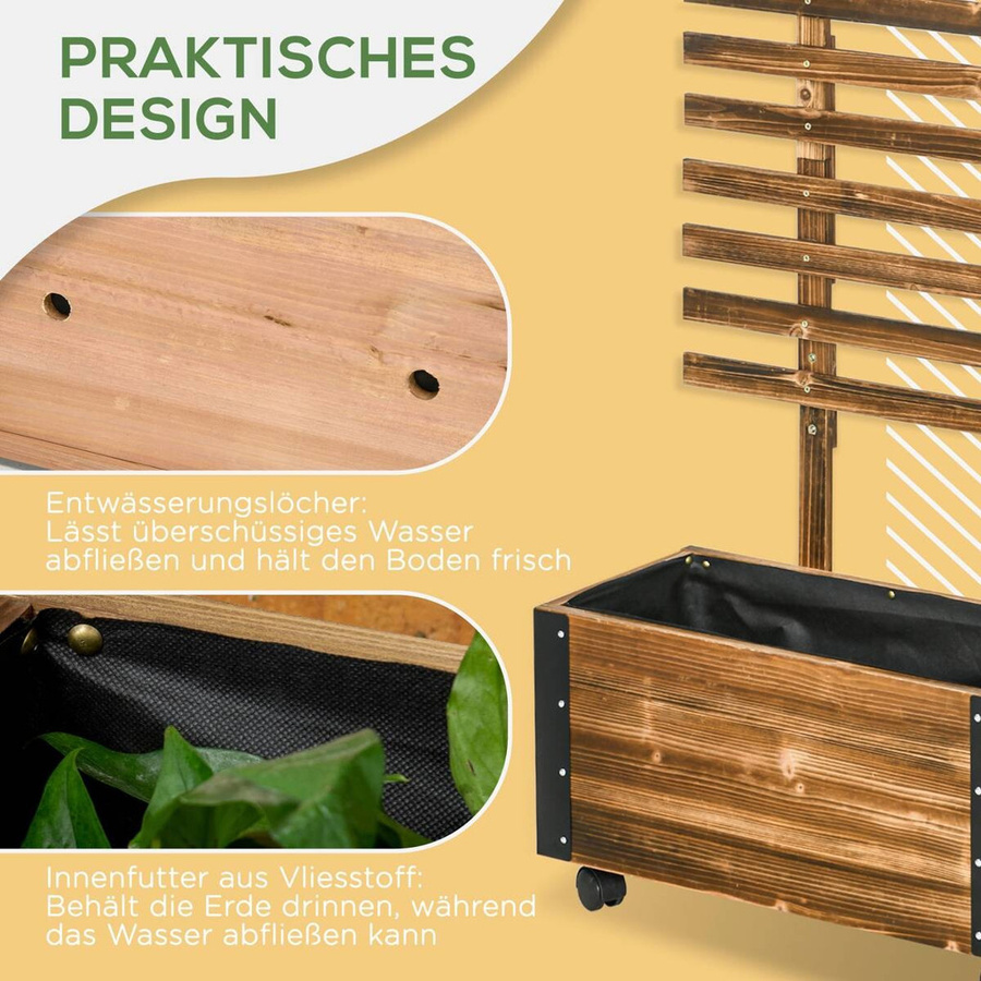 Outsunny Hochbeet aus verkohltem Tannenholz mit Rankgitter und Rollen, H x B x T: 147 x 65 x 31 cm - Bild 4