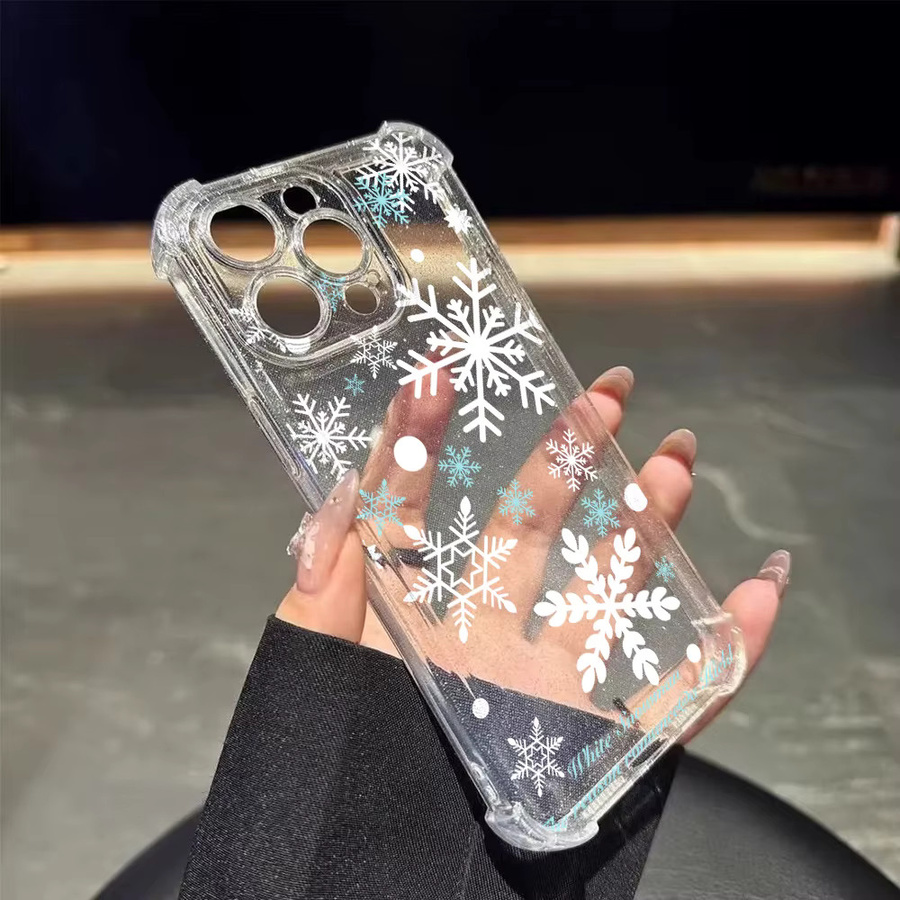 Stoßfeste Silikon Handyhülle mit glitzernden Schneeflocken für Apple iPhone 11 12 13 14 15 16 17 Pro Max, Farbe: Transparent - Bild 4