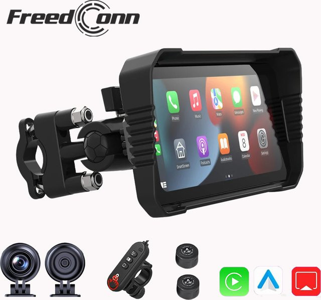 Freedconn Wireless CarPlay und Android Auto Motorrad DVR Navigation mit 6,25 Zoll Display in Schwarz - Bild 1