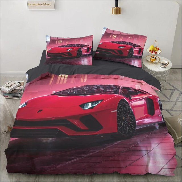 Luxuriöses 3D-Bettwäsche-Set Lodestar Lamborghini mit Motiv in Rot, 3-teilig, B/H: 140 x 200 cm - Bild 1