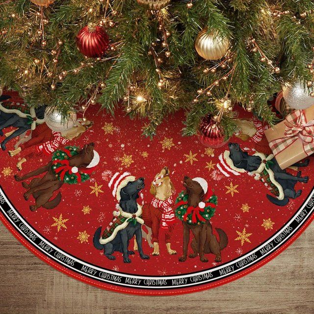 Wikama Weihnachtsbaumrock in Rot mit Welpe in Weihnachtsmannmütze und Kranzdesign - Bild 1