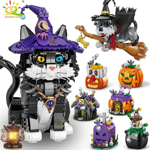 HUIQIBAO Halloween DIY Spukhaus Baustein Set mit Kürbis, Fledermaus und Tieren in Mehrfarbig - Bild 1