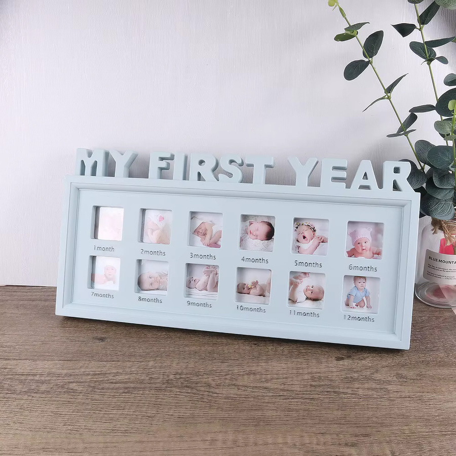 Ylsteed Baby Bilderrahmen für das erste Jahr als Andenken für Neugeborene, Blau und Weiß, Rechteckig - Bild 2