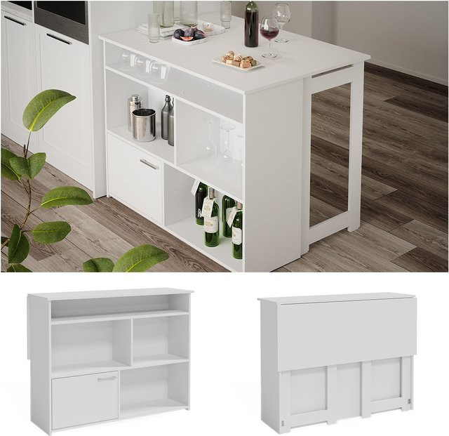 Vicco Bartisch Dominic Weiß mit offenen Fächern und Tür für Esszimmer und Küche B/T: 116 x 37 cm - Bild 1