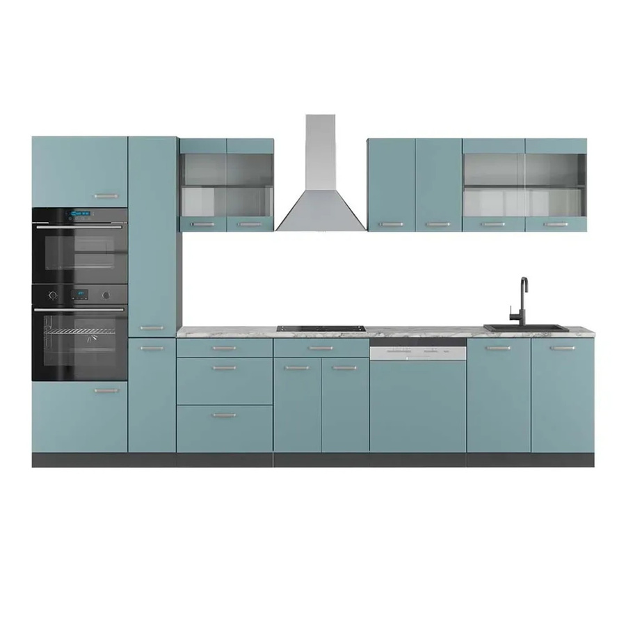 Vicco R-Line Küchenzeile Blau-Grau/Anthrazit mit Hochschrank und Marmor-Arbeitsplatte, Breite: 350 cm - Bild 2