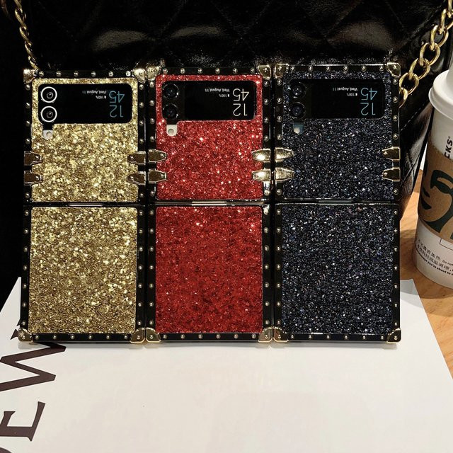 Premium TPU Handyhülle mit Goldrahmen für Samsung Galaxy Z Flip 7 6 5 4 3 5G sturzsicher und quadratisch in Gold und Rot - Bild 1
