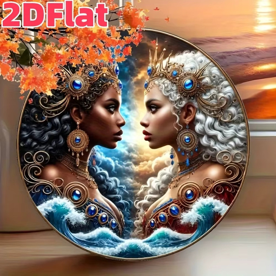 Runde Wanddekoration im Retro-Stil von HELLOYOUNG mit afrikanischen Göttinnen Yemaya und Oshun, mehrfarbig, Durchmesser: 20 cm - Bild 5
