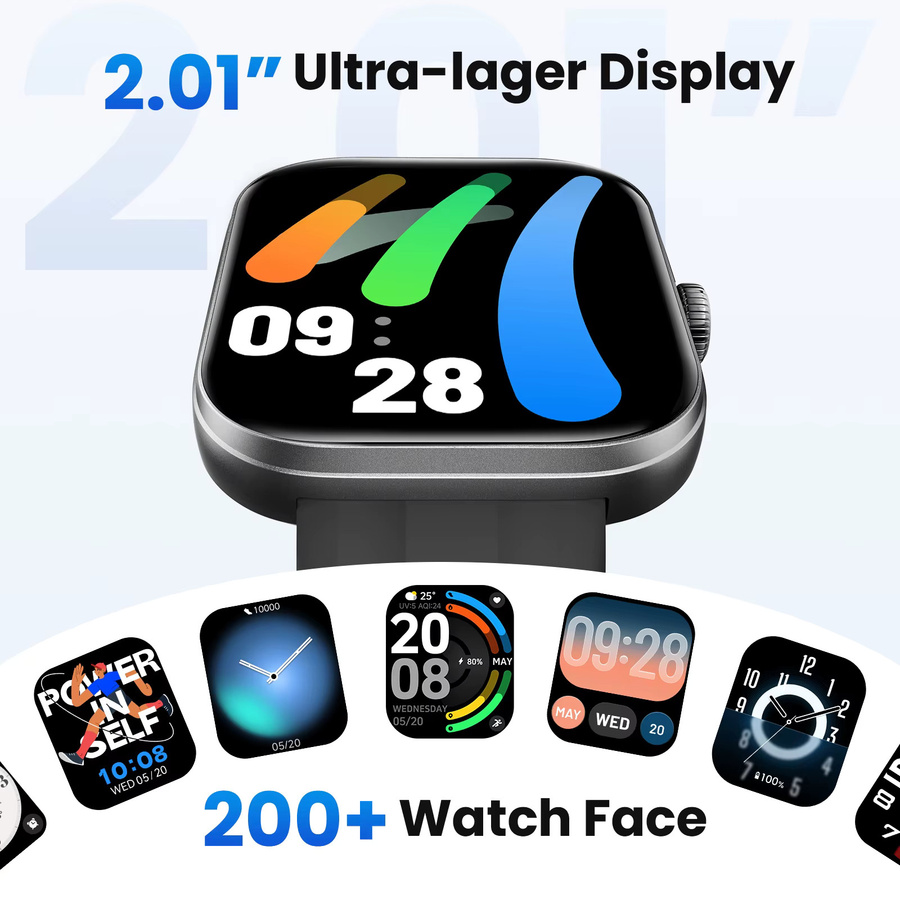 Haylou Watch Faro Smartwatch in Schwarz mit 2,01 Zoll HD-Bildschirm, Bluetooth-Sprachanruf-Funktion und 24-Stunden-Gesundheitsüberwachung für Männer und Frauen - Bild 2