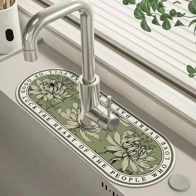 Retro Abtropfmatte aus Diatomeenerde für den Wasserhahn, Grün, B: 38 cm, T: 14 cm - Bild 1