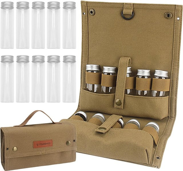 TOMSHOO Tragbare Gewürztasche aus Leinen in Beige mit 10 Gewürzgläsern als Organizer - Bild 1