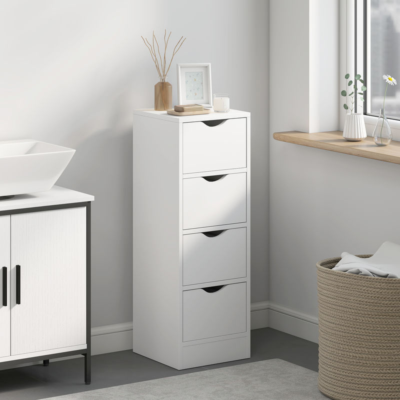 HOMCOM Badezimmerschrank mit 4 Schubladen und Griffmulden in Weiß, B/T/H: 29 x 29 x 83 cm - Bild 2