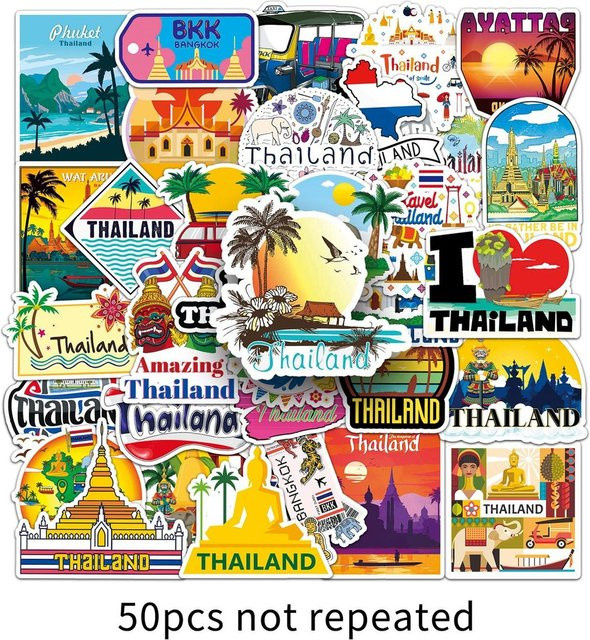 50 Stück thailändische Reise-Landschafts-Handbuch-Aufkleber, wasserfeste dekorative Aufkleber in Multicolour für Handyhüllen, Notizbücher und Wasserflaschen - Bild 1