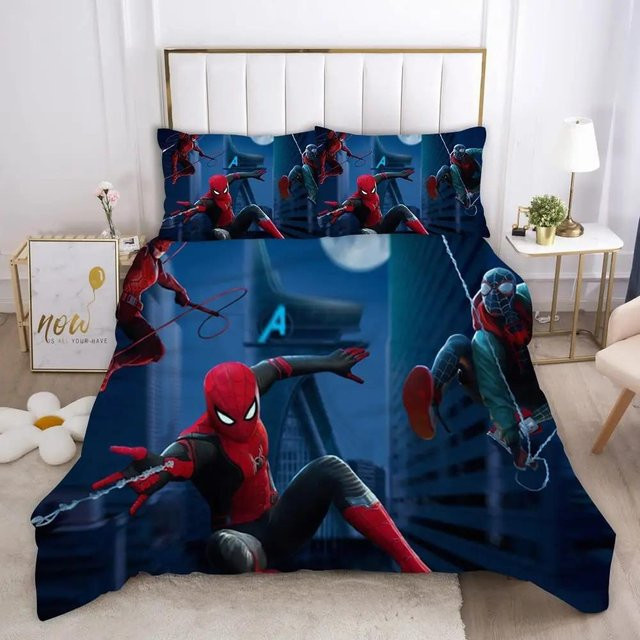 Marvel Comics Spider-Man Anime Bettwäsche-Set aus Polyester, 3-teilig, Blau, B/H: 180 x 210 cm - Bild 1