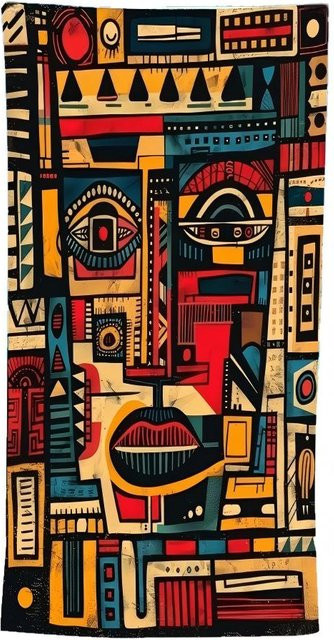 Strandtuch JMG Household Supplies mit Picasso abstraktem Druck, schnelltrocknend und ultraleicht, Multicolour, B: 50 cm, H: 100 cm - Bild 1