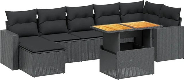 vidaXL 8-tlg Garten-Sofagarnitur aus Poly-Rattan und Akazienholz in Schwarz mit Kissen Modell 135 - Bild 1
