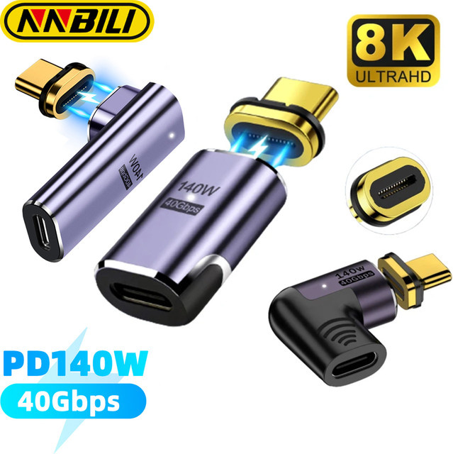 NNBILI Magnetischer USB-C zu USB-C Adapter mit 140W Schnellladung, USB4.0 40Gbps und Thunderbolt 3 Unterstützung für 8K@60Hz - Bild 1
