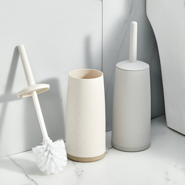 WORTHBUY Toilettenbürste mit langem Griff und stehendem Halter aus Kunststoff in Weiß - Bild 1